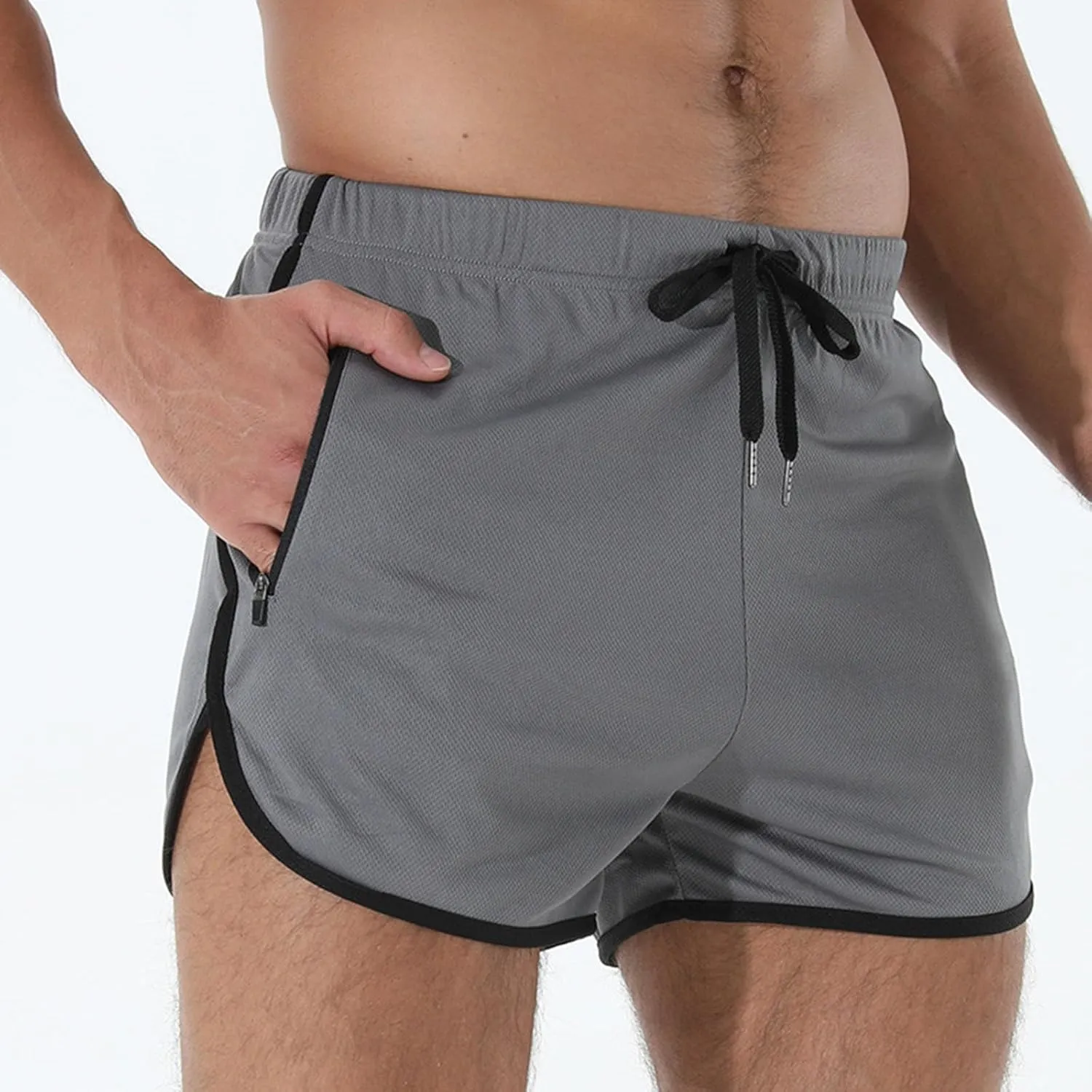 Mens Workout Shorts Athletic Lightweight Moisture Wicking 3 Inch Running Short Pants Mesh with Zipper Pockets Gym Beach