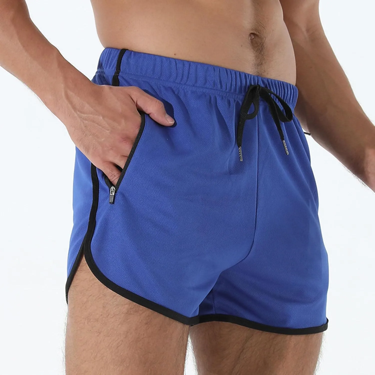 Mens Workout Shorts Athletic Lightweight Moisture Wicking 3 Inch Running Short Pants Mesh with Zipper Pockets Gym Beach