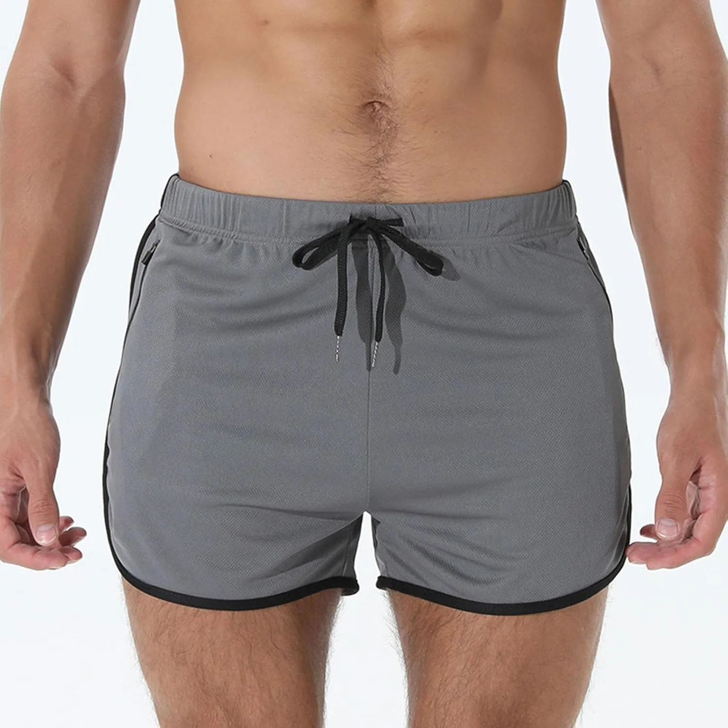 Mens Workout Shorts Athletic Lightweight Moisture Wicking 3 Inch Running Short Pants Mesh with Zipper Pockets Gym Beach