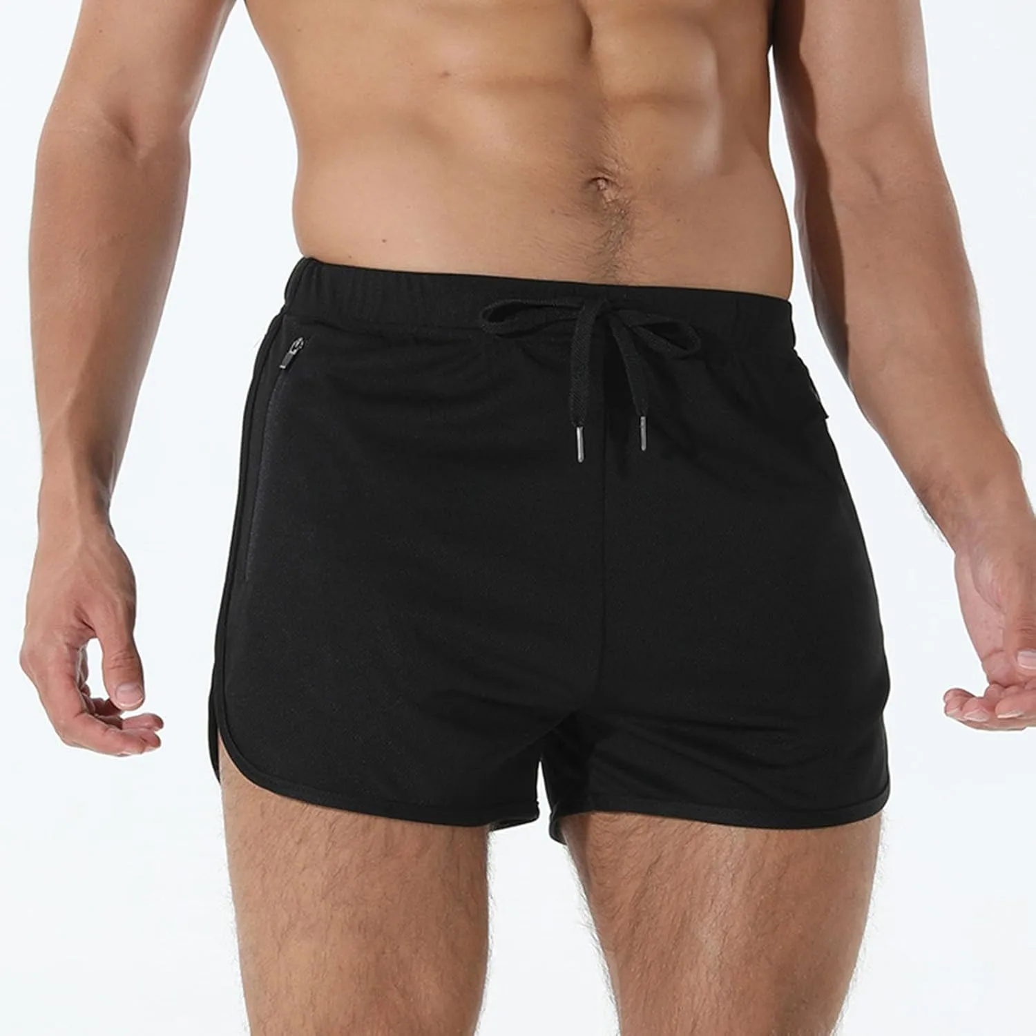Mens Workout Shorts Athletic Lightweight Moisture Wicking 3 Inch Running Short Pants Mesh with Zipper Pockets Gym Beach