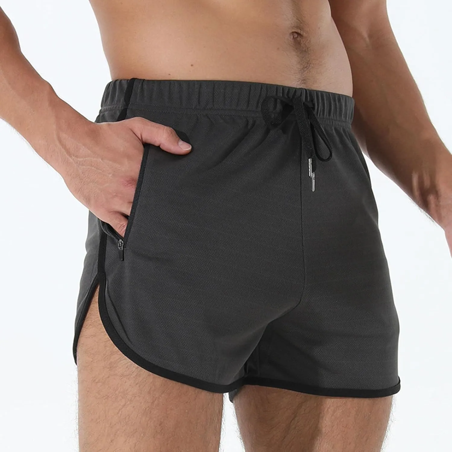 Mens Workout Shorts Athletic Lightweight Moisture Wicking 3 Inch Running Short Pants Mesh with Zipper Pockets Gym Beach