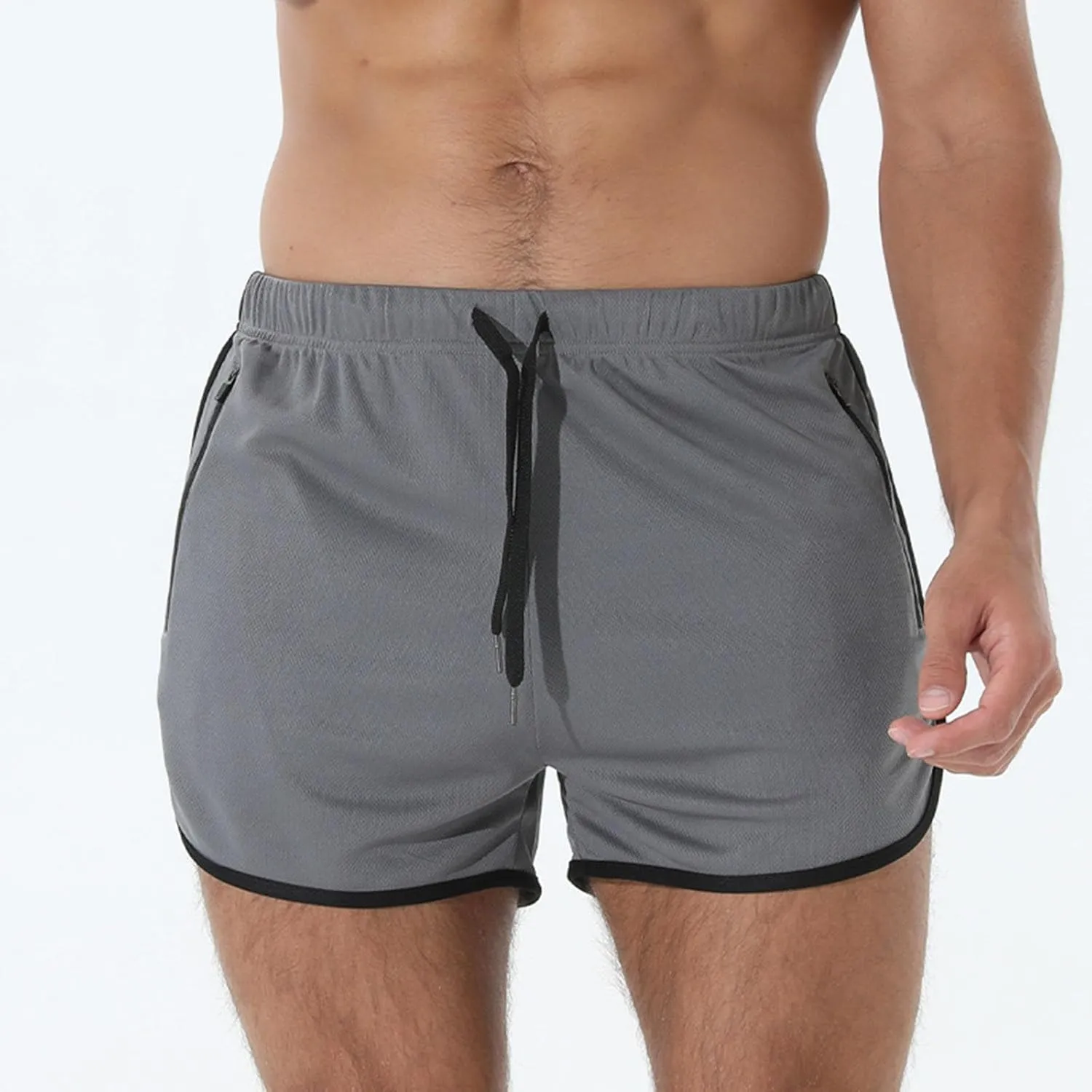 Mens Workout Shorts Athletic Lightweight Moisture Wicking 3 Inch Running Short Pants Mesh with Zipper Pockets Gym Beach