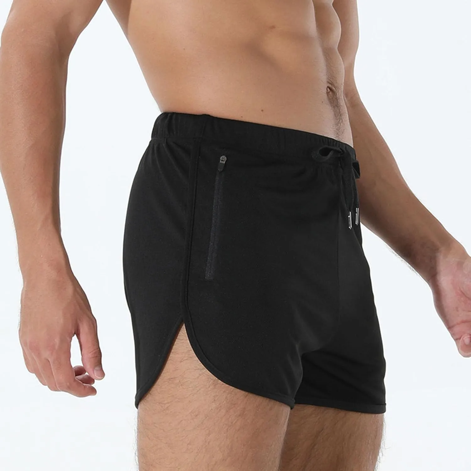 Mens Workout Shorts Athletic Lightweight Moisture Wicking 3 Inch Running Short Pants Mesh with Zipper Pockets Gym Beach