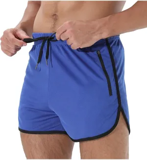 Mens Workout Shorts Athletic Lightweight Moisture Wicking 3 Inch Running Short Pants Mesh with Zipper Pockets Gym Beach