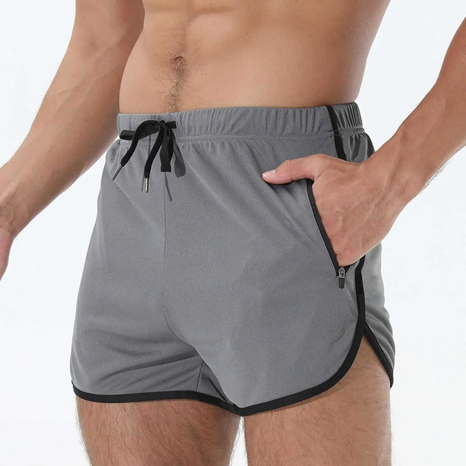 Mens Workout Shorts Athletic Lightweight Moisture Wicking 3 Inch Running Short Pants Mesh with Zipper Pockets Gym Beach