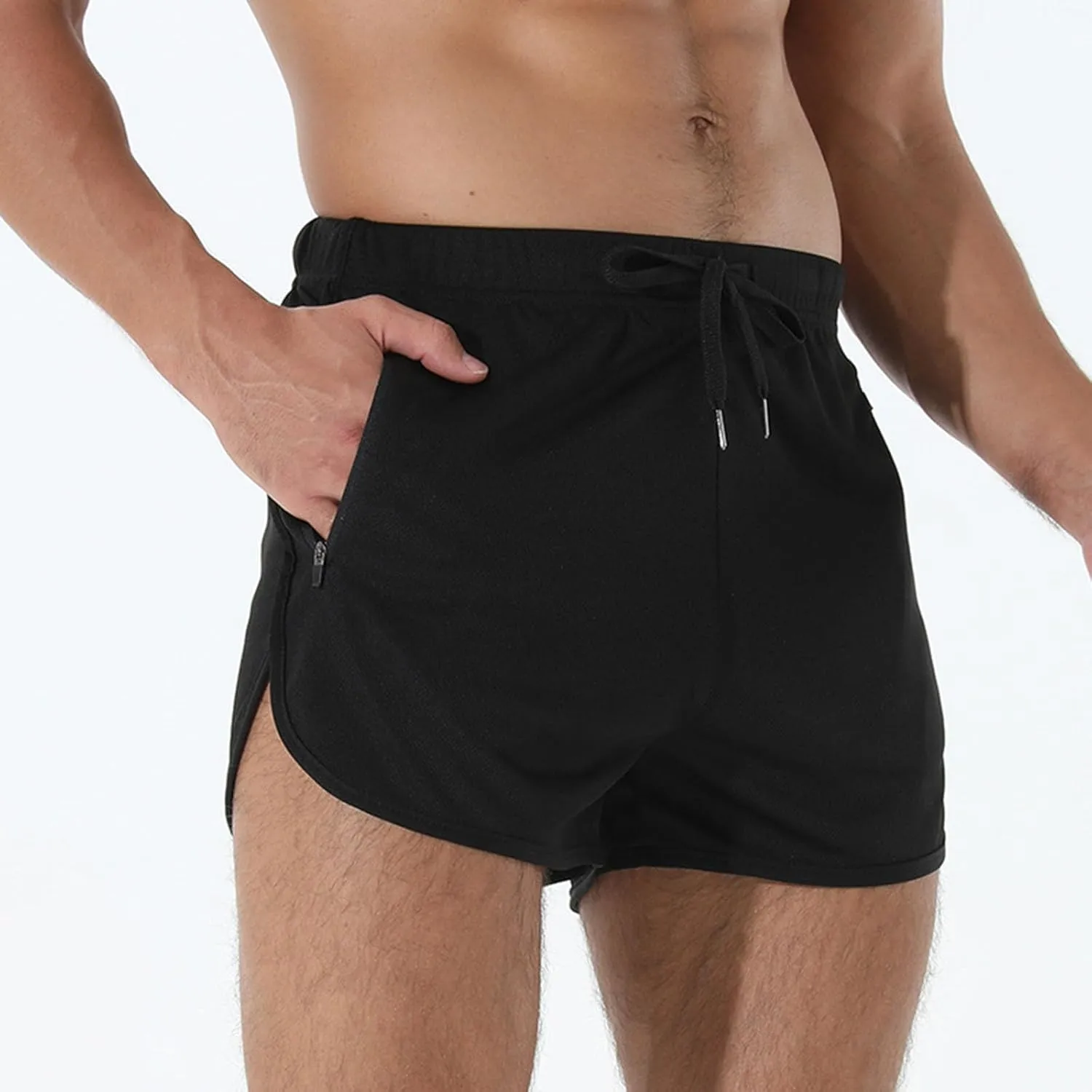 Mens Workout Shorts Athletic Lightweight Moisture Wicking 3 Inch Running Short Pants Mesh with Zipper Pockets Gym Beach