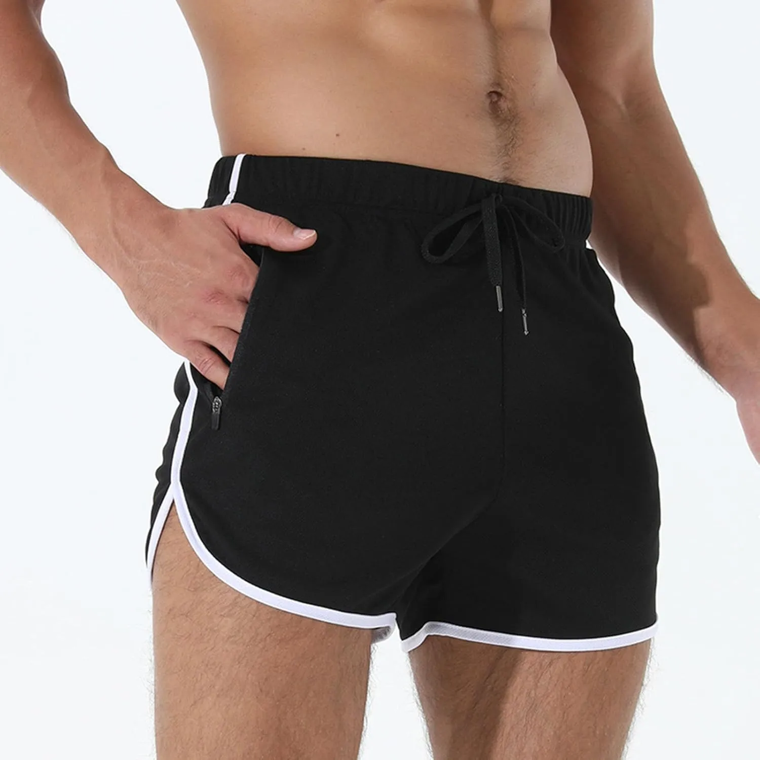 Mens Workout Shorts Athletic Lightweight Moisture Wicking 3 Inch Running Short Pants Mesh with Zipper Pockets Gym Beach