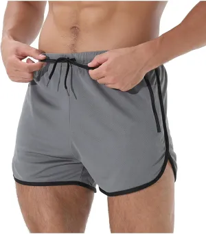 Mens Workout Shorts Athletic Lightweight Moisture Wicking 3 Inch Running Short Pants Mesh with Zipper Pockets Gym Beach