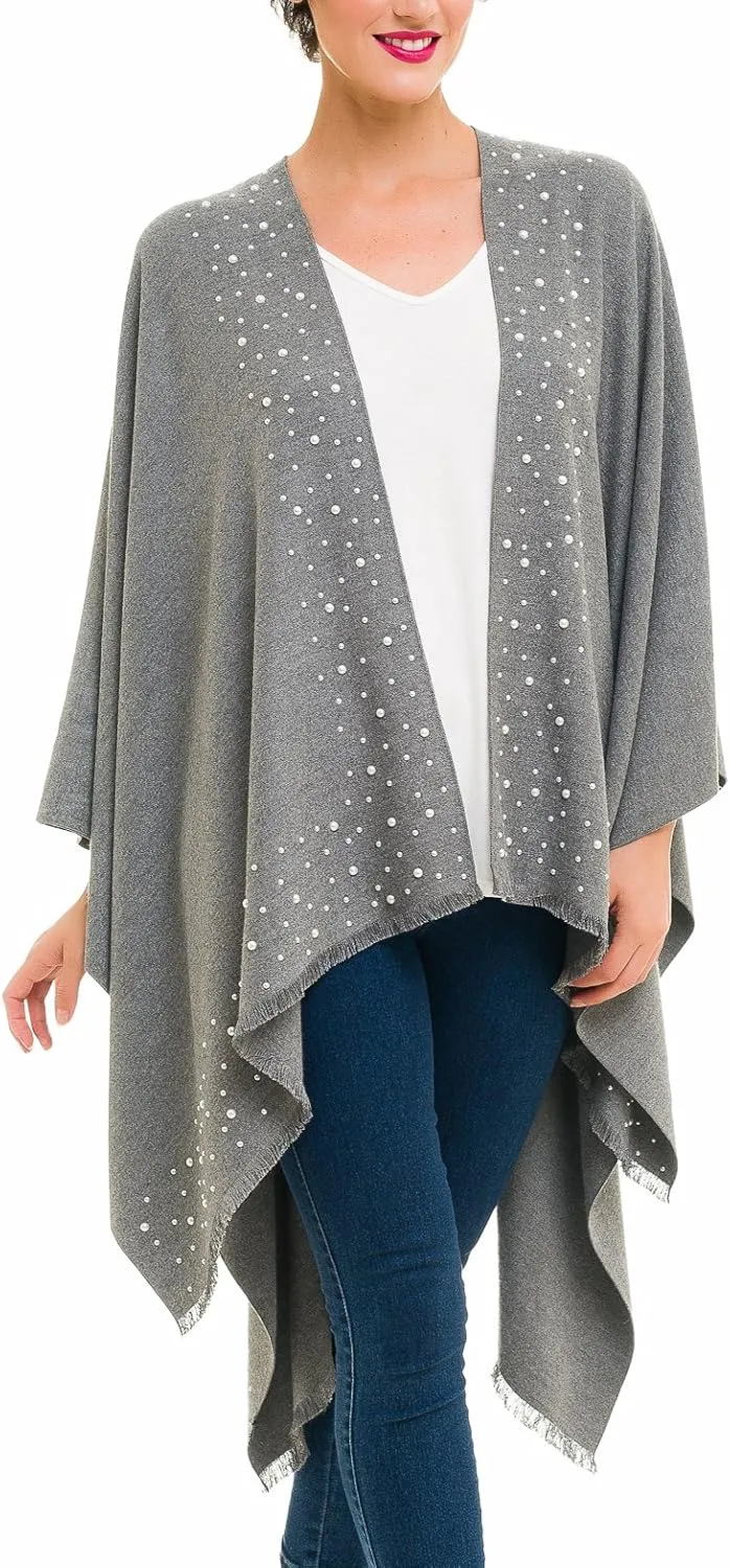 MIMOSITO Women's Shawl Wrap Poncho Ruana Cape Cardigan Sweater Open Front for Fall Winter