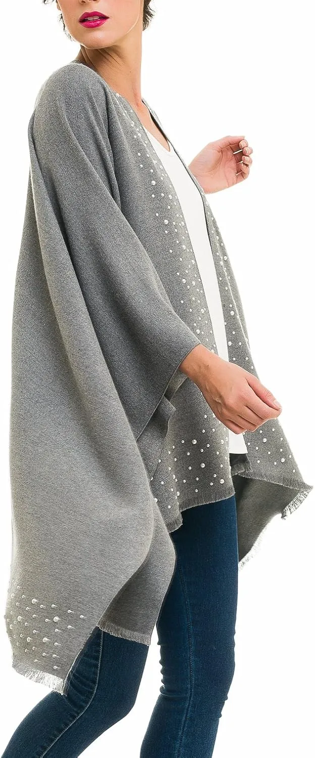 MIMOSITO Women's Shawl Wrap Poncho Ruana Cape Cardigan Sweater Open Front for Fall Winter