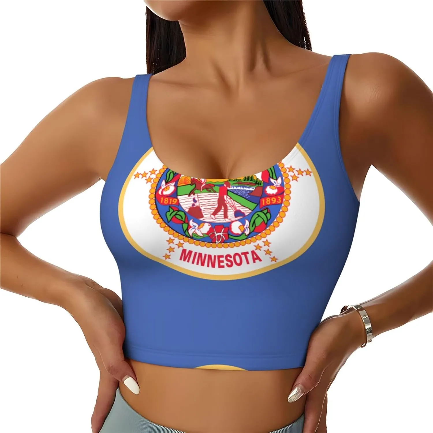 Minnesota State Flag Women's Sexy Sports Vest Sleeveless Athletic Gym T-Shirts Vest U-Shaped Back Quick Dry Top