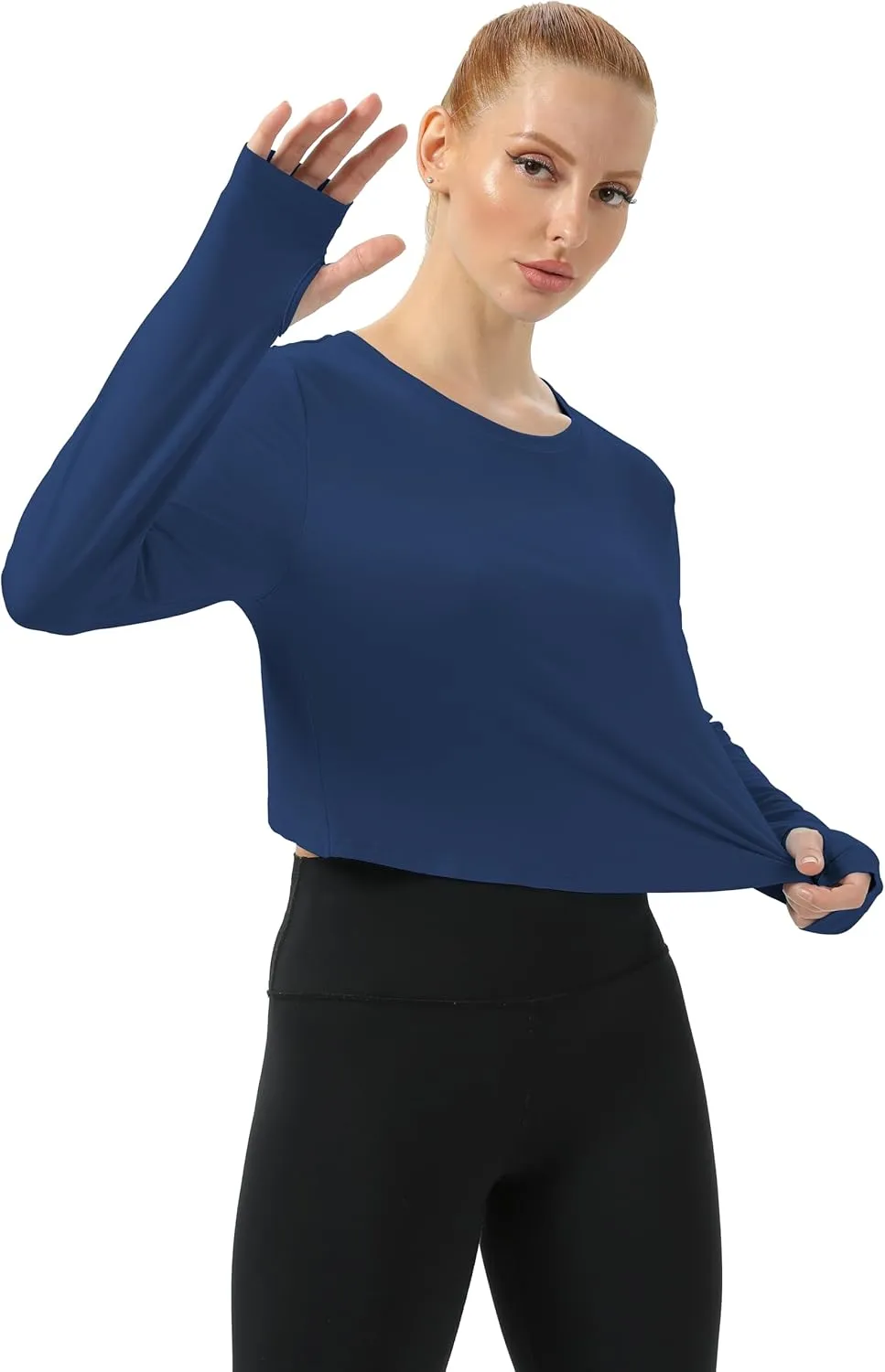 Mippo Cropped Long Sleeve Tops Workout Athletic Yoga Gym Crop Tops for Women Loose Fit