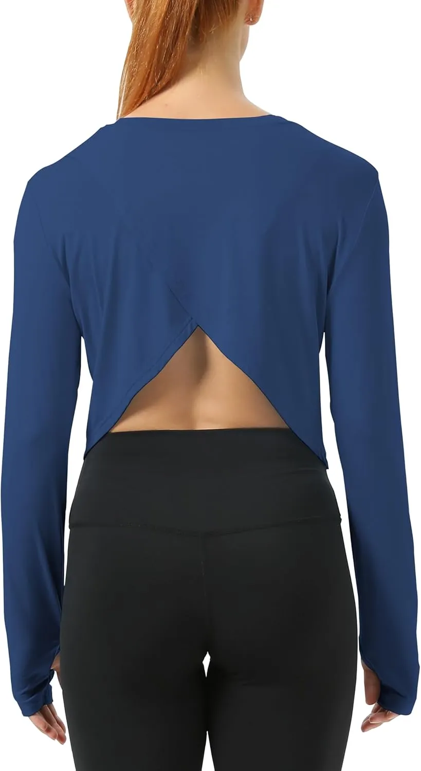 Mippo Cropped Long Sleeve Tops Workout Athletic Yoga Gym Crop Tops for Women Loose Fit