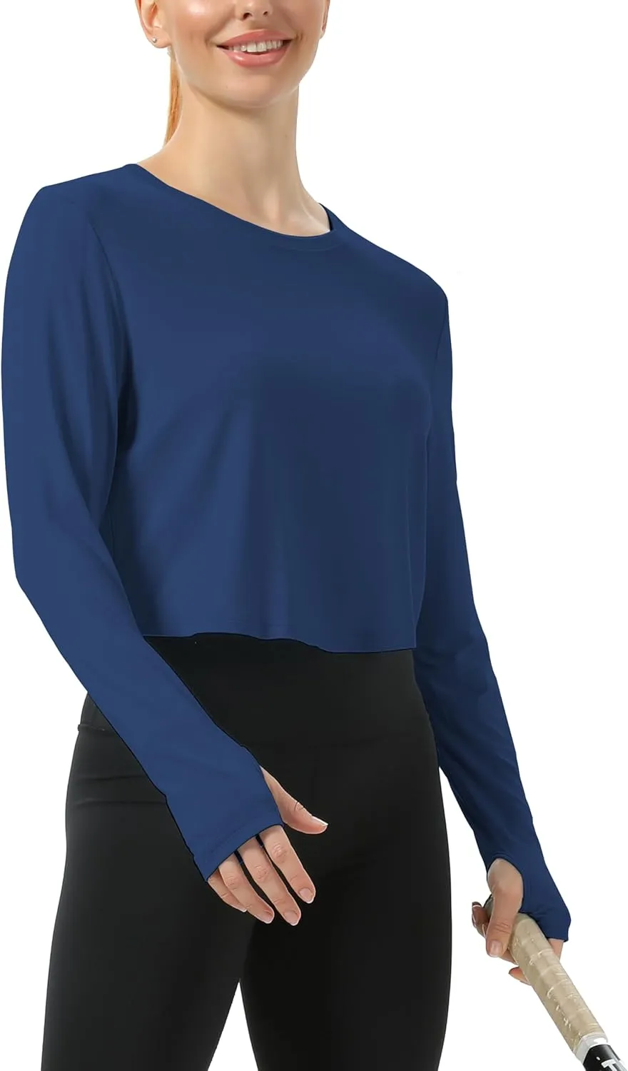 Mippo Cropped Long Sleeve Tops Workout Athletic Yoga Gym Crop Tops for Women Loose Fit