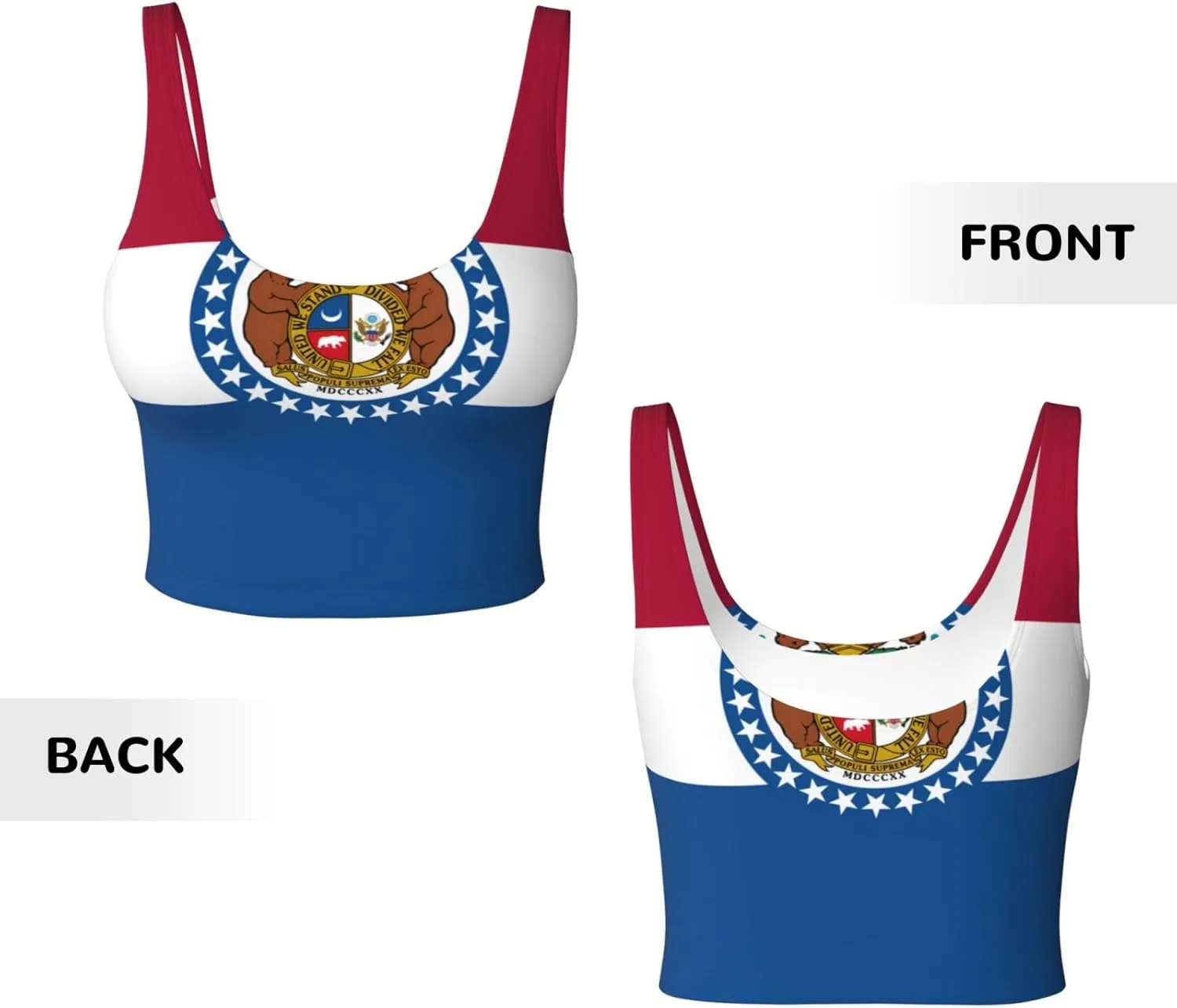 Missouri State Flag Women's Sexy Sports Vest Sleeveless Athletic Gym T-Shirts Vest U-Shaped Back Quick Dry Top