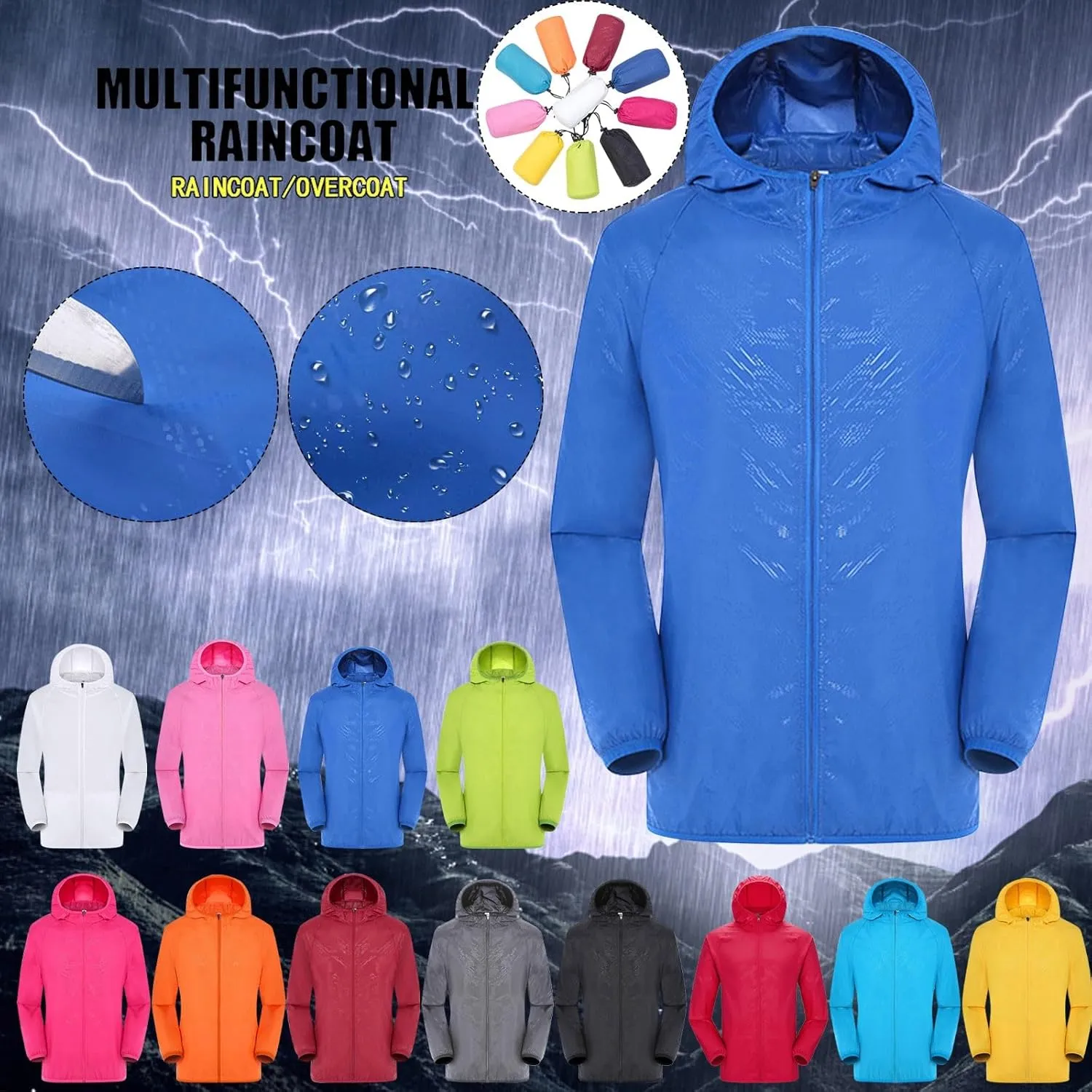 Miyaomn Outdoor Hiking Long Rain Jackets for Women Ripstop Water Resistant Hooded Lightweight Windbreaker Softshell Overcoats