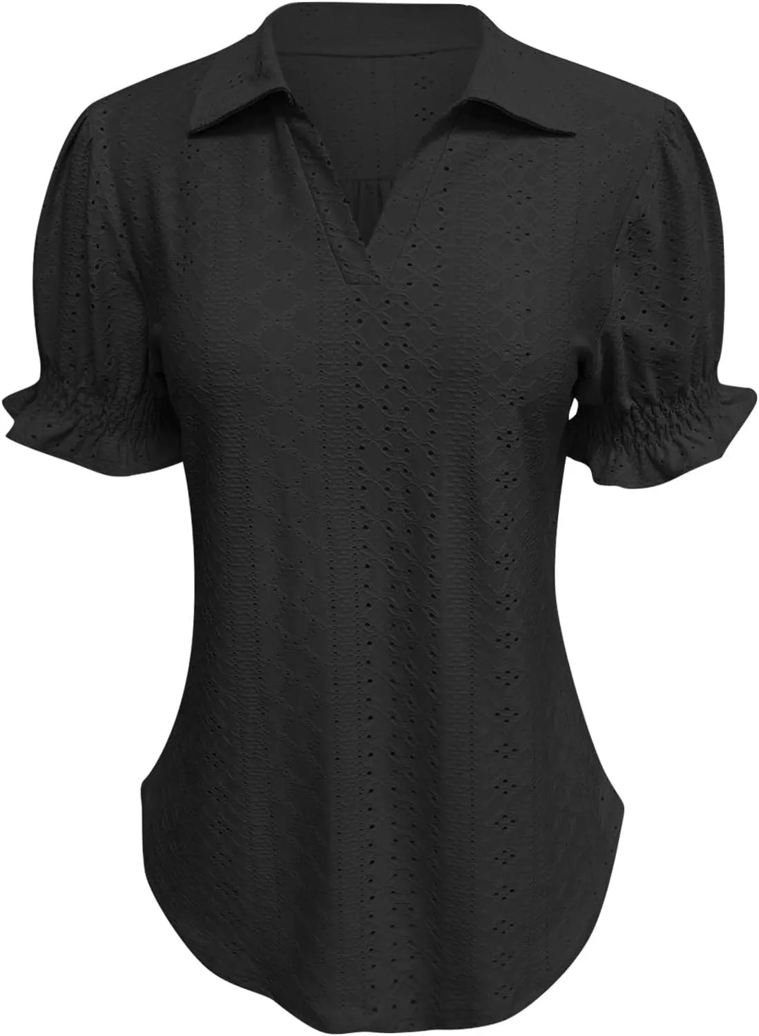 Miyaomn Womens Summer Tops 2025 Trendy Eyelet Ruffles Short Sleeve Tunics Casual V Neck Tshirts Fashion Solid Blouses Clothes