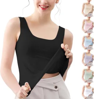 Miyaomn Workout Tank Top for Women Double Lined U Neck Sleeveless Padded Basic Crop Tops Athletic Camisoles with Built in Bra
