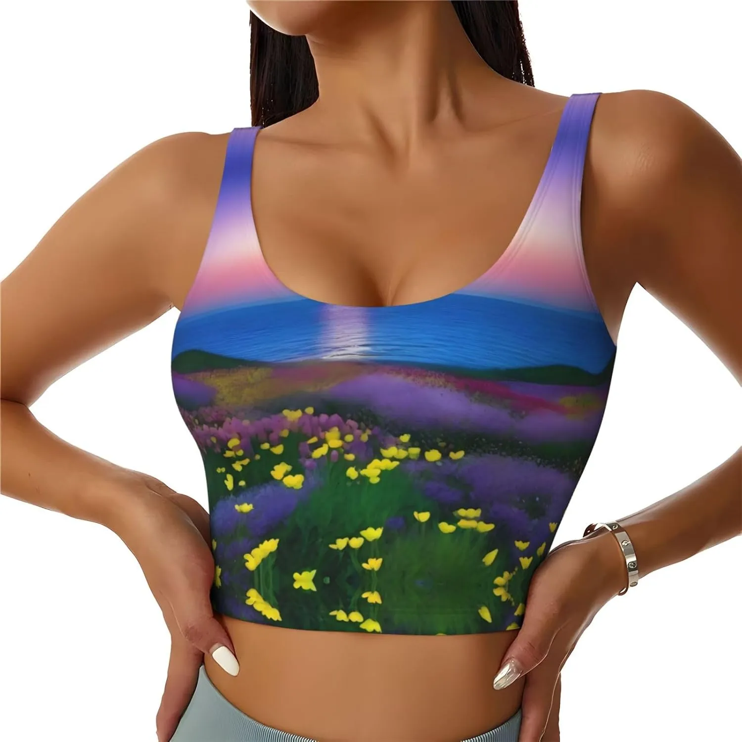 Moonrise Flower Sea Women's Sexy Sports Vest Sleeveless Athletic Gym T-Shirts Vest U-Shaped Back Quick Dry Top