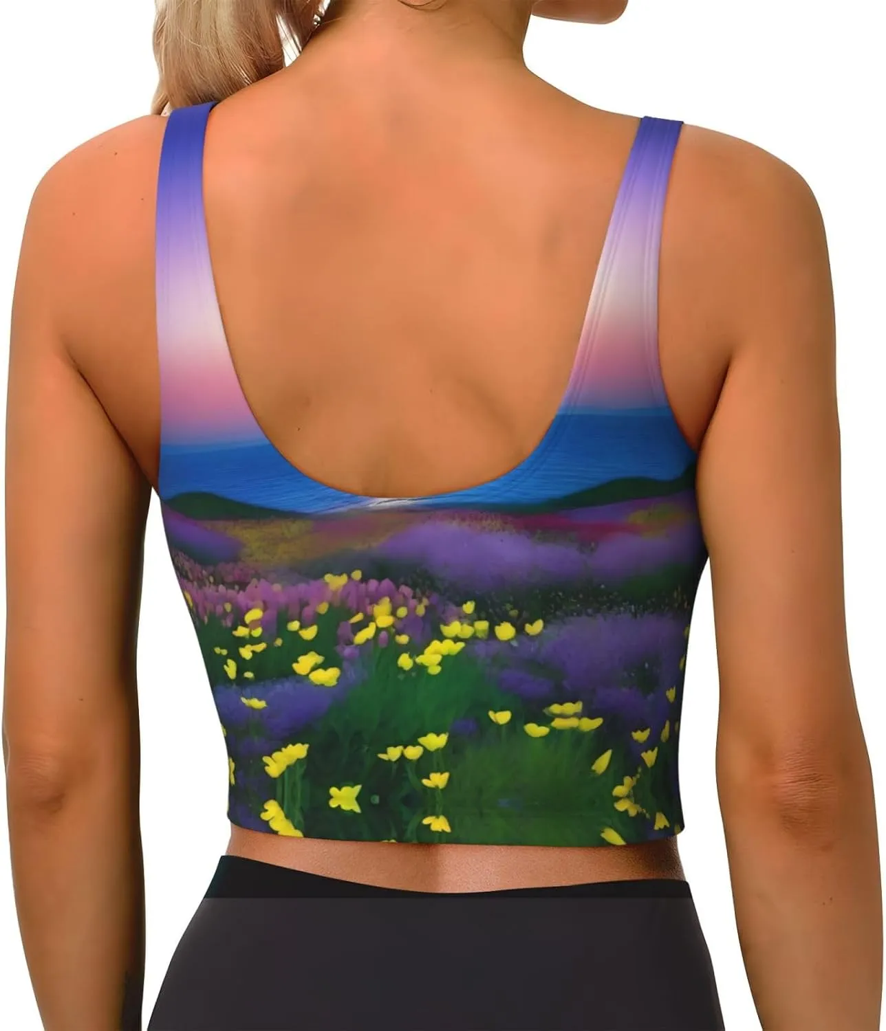Moonrise Flower Sea Women's Sexy Sports Vest Sleeveless Athletic Gym T-Shirts Vest U-Shaped Back Quick Dry Top