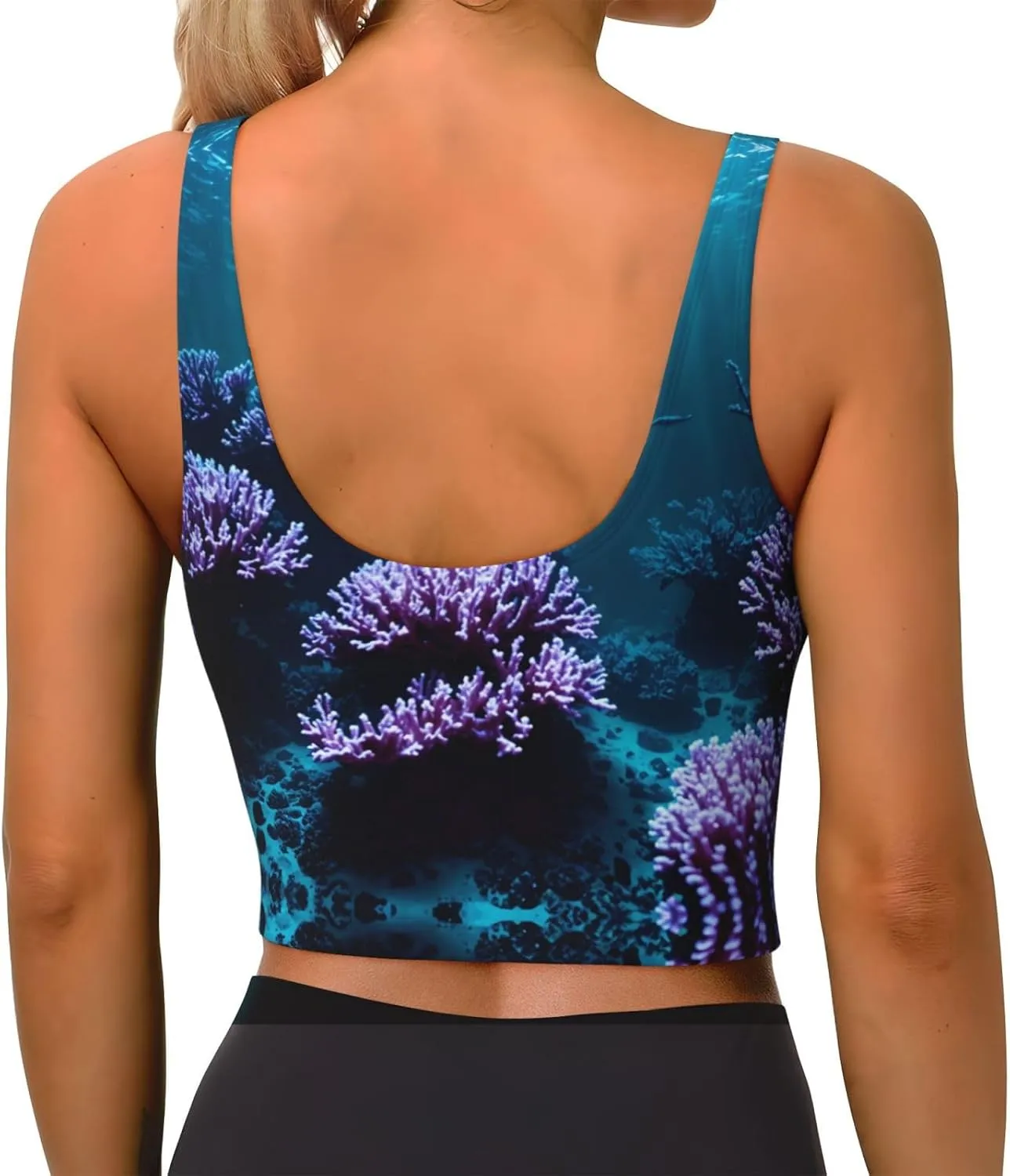 Mysterious Underwater Women's Sexy Sports Vest Sleeveless Athletic Gym T-Shirts Vest U-Shaped Back Quick Dry Top