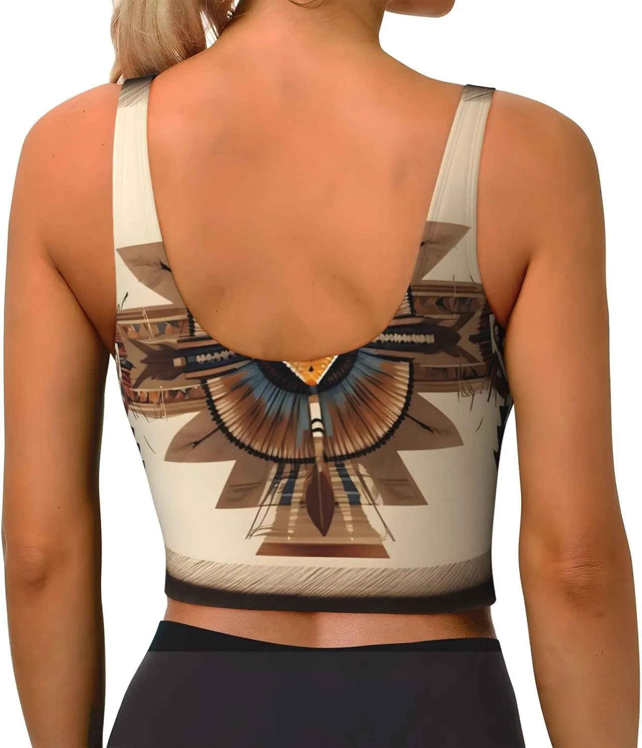 Native American Painting Women's Sexy Sports Vest Sleeveless Athletic Gym T-Shirts Vest U-Shaped Back Quick Dry Top