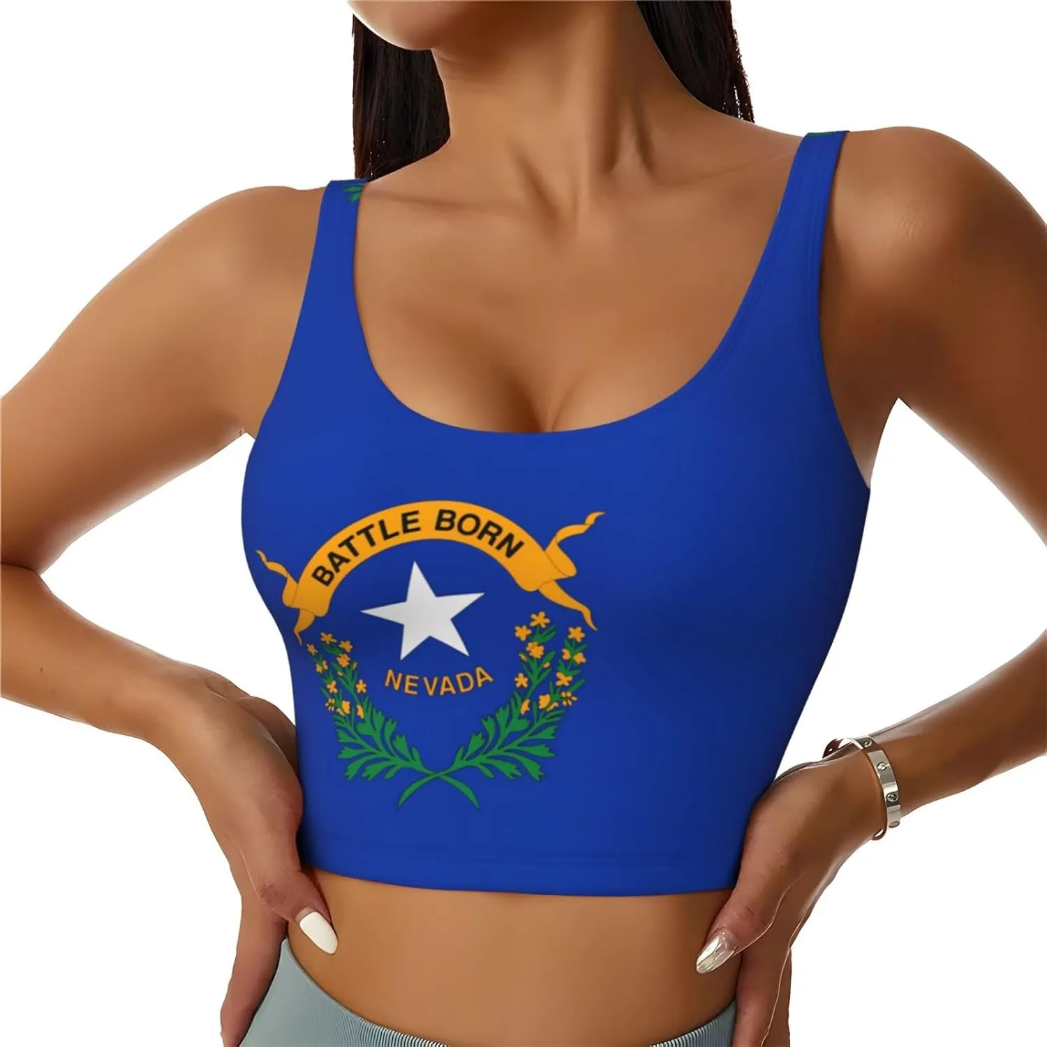 Nevada State Flag Women's Sexy Sports Vest Sleeveless Athletic Gym T-Shirts Vest U-Shaped Back Quick Dry Top
