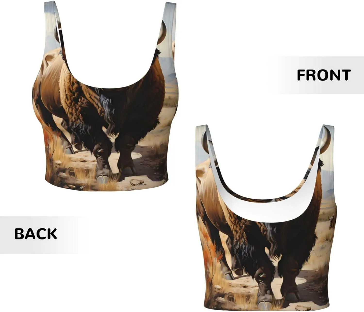 North American Bison Herd Women's Sexy Sports Vest Sleeveless Athletic Gym T-Shirts Vest U-Shaped Back Quick Dry Top