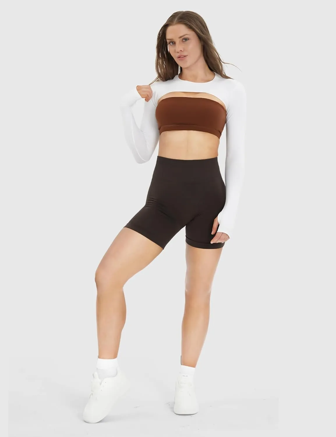 NVS Women Long Sleeve Bolero Open Front Workout Cropped Shirts Yoga Sports Shrug