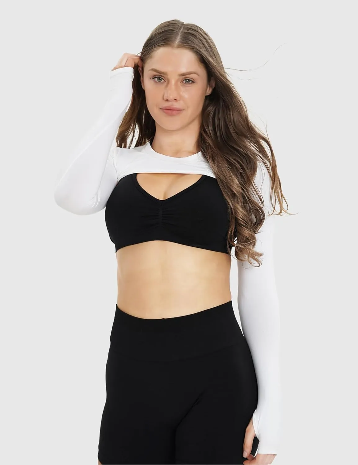 NVS Women Long Sleeve Bolero Open Front Workout Cropped Shirts Yoga Sports Shrug