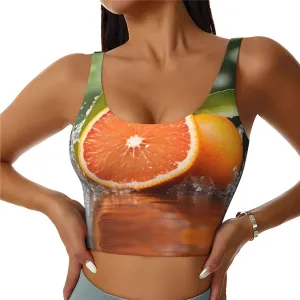 Orange Women's Sexy Sports Vest Sleeveless Athletic Gym T-Shirts Vest U-Shaped Back Quick Dry Top