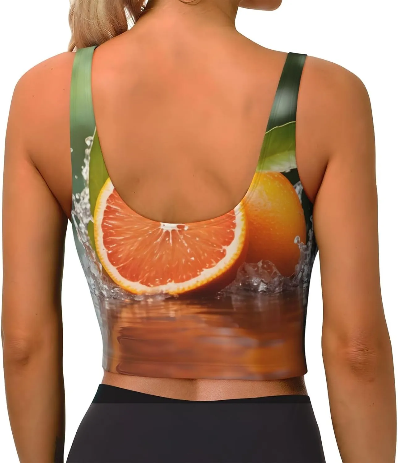 Orange Women's Sexy Sports Vest Sleeveless Athletic Gym T-Shirts Vest U-Shaped Back Quick Dry Top