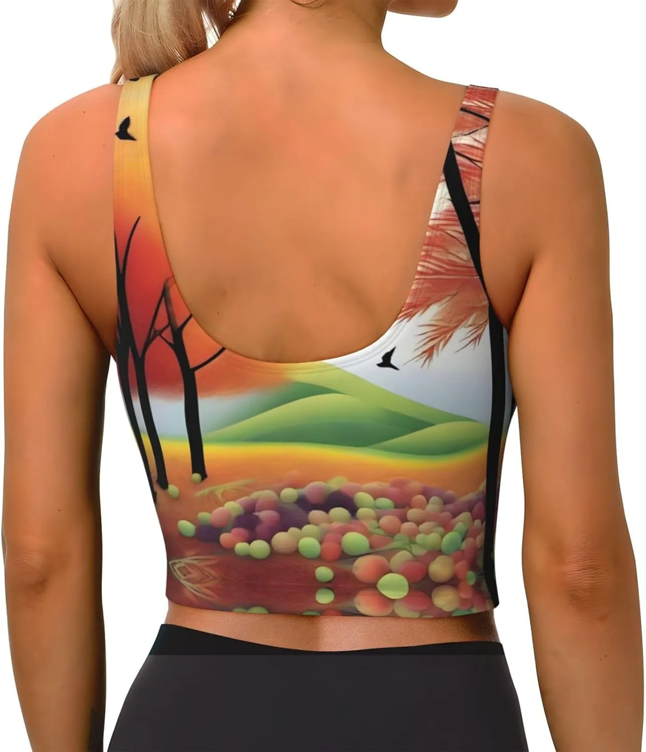 Orchard in Autumn Women's Sexy Sports Vest Sleeveless Athletic Gym T-Shirts Vest U-Shaped Back Quick Dry Top