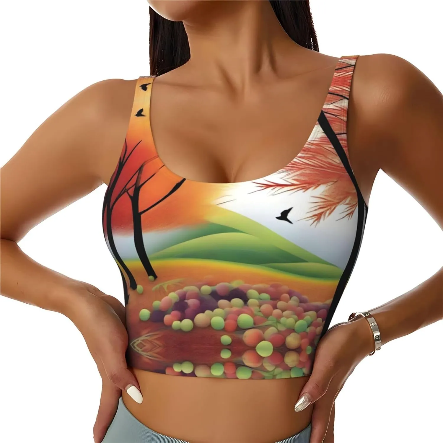 Orchard in Autumn Women's Sexy Sports Vest Sleeveless Athletic Gym T-Shirts Vest U-Shaped Back Quick Dry Top