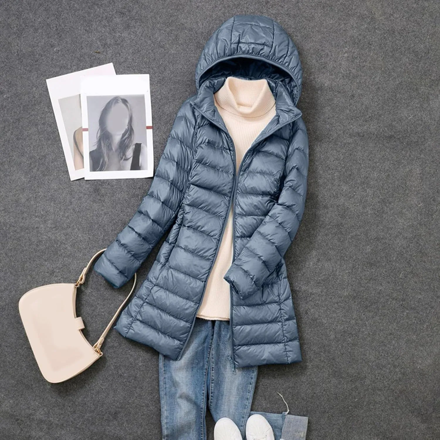 Packable Quilted Jackets for Women Lightweight Long Down Jacket Hoodies Winter Warm Quilted Puffer Coat with Pockets