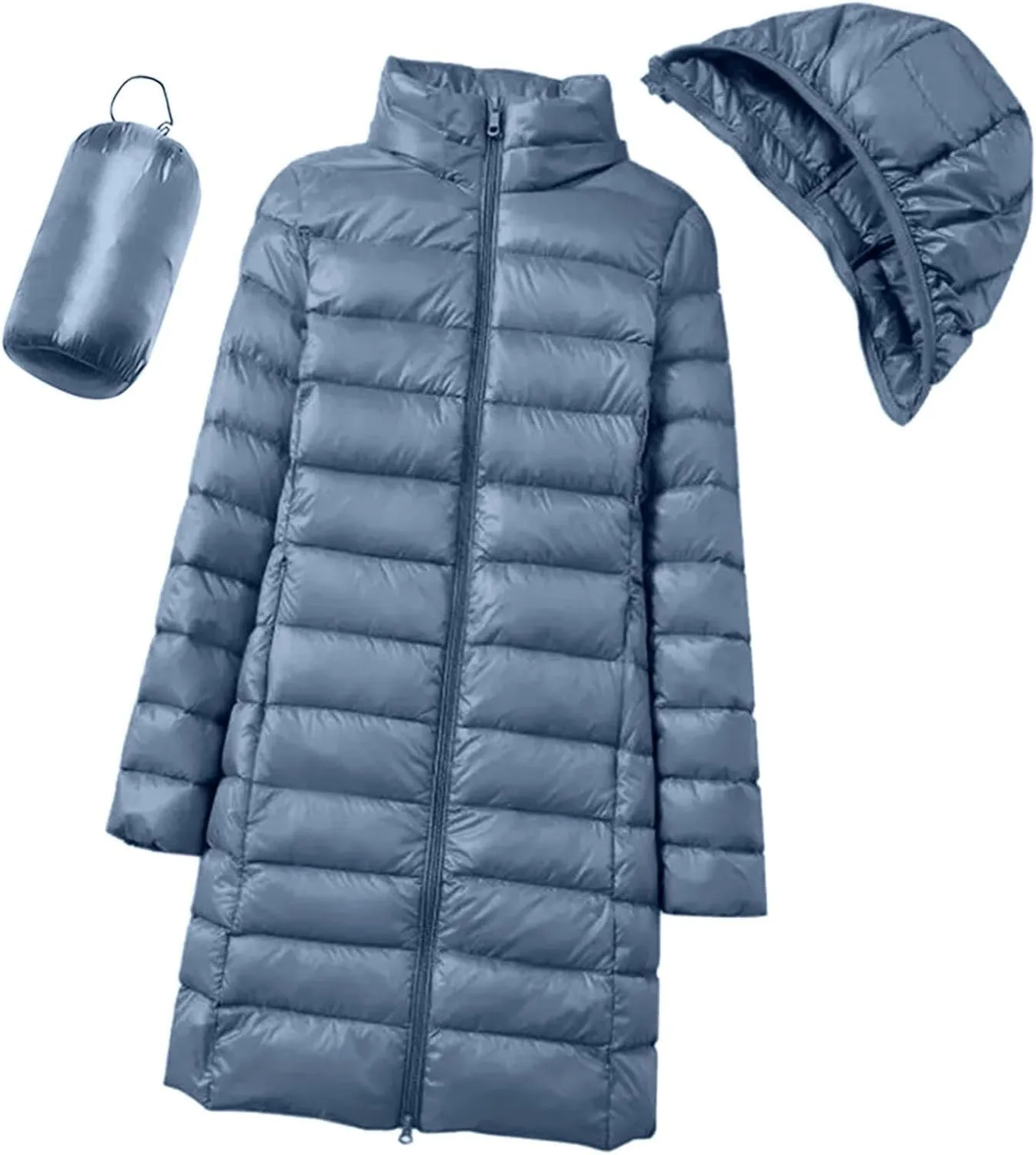 Packable Quilted Jackets for Women Lightweight Long Down Jacket Hoodies Winter Warm Quilted Puffer Coat with Pockets