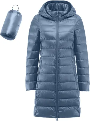Packable Quilted Jackets for Women Lightweight Long Down Jacket Hoodies Winter Warm Quilted Puffer Coat with Pockets