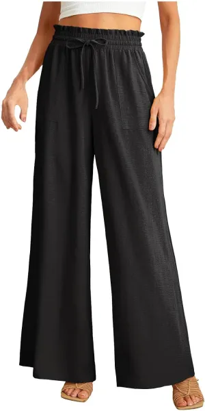 Palazzo Pants High Waist Pants for Women Ruched Elastic Waist Trouser Straight Leg Pants Soft Yoga Pant Lounge Pants