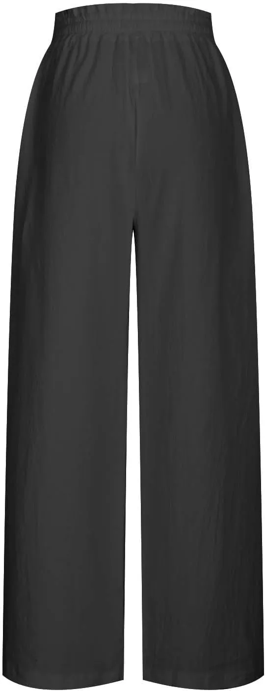 Palazzo Pants High Waist Pants for Women Ruched Elastic Waist Trouser Straight Leg Pants Soft Yoga Pant Lounge Pants