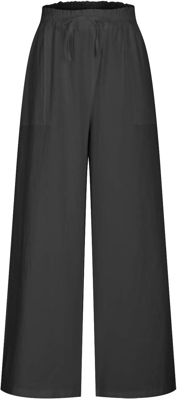 Palazzo Pants High Waist Pants for Women Ruched Elastic Waist Trouser Straight Leg Pants Soft Yoga Pant Lounge Pants