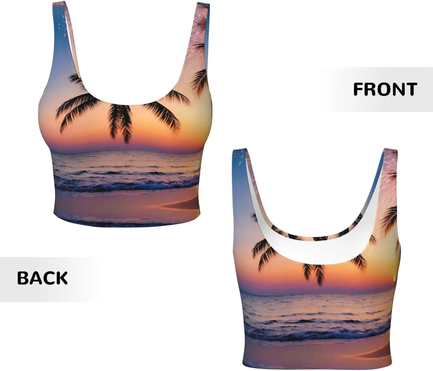 Palm Tree Golden Sunset Women's Sexy Sports Vest Sleeveless Athletic Gym T-Shirts Vest U-Shaped Back Quick Dry Top