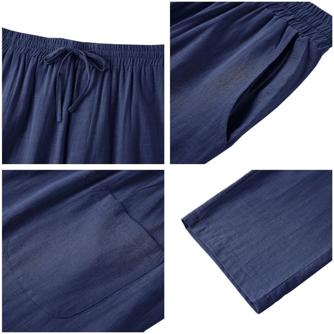 PASLTER Mens Casual Linen Pants Loose Fit Elastic Drawstring Waist Straight-Legs Summer Yoga Beach Long Pants