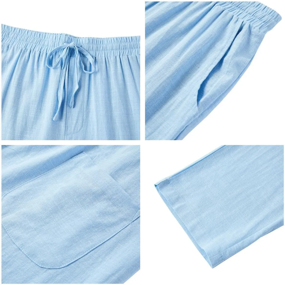 PASLTER Mens Casual Linen Pants Loose Fit Elastic Drawstring Waist Straight-Legs Summer Yoga Beach Long Pants