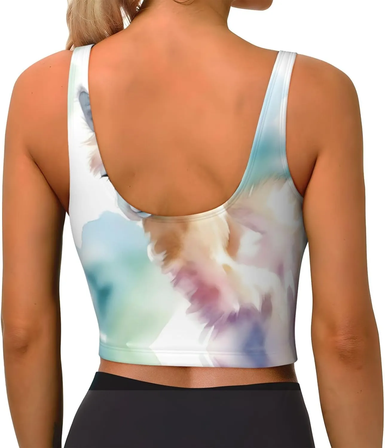 Pastel Watercolor Al Women's Sexy Sports Vest Sleeveless Athletic Gym T-Shirts Vest U-Shaped Back Quick Dry Top