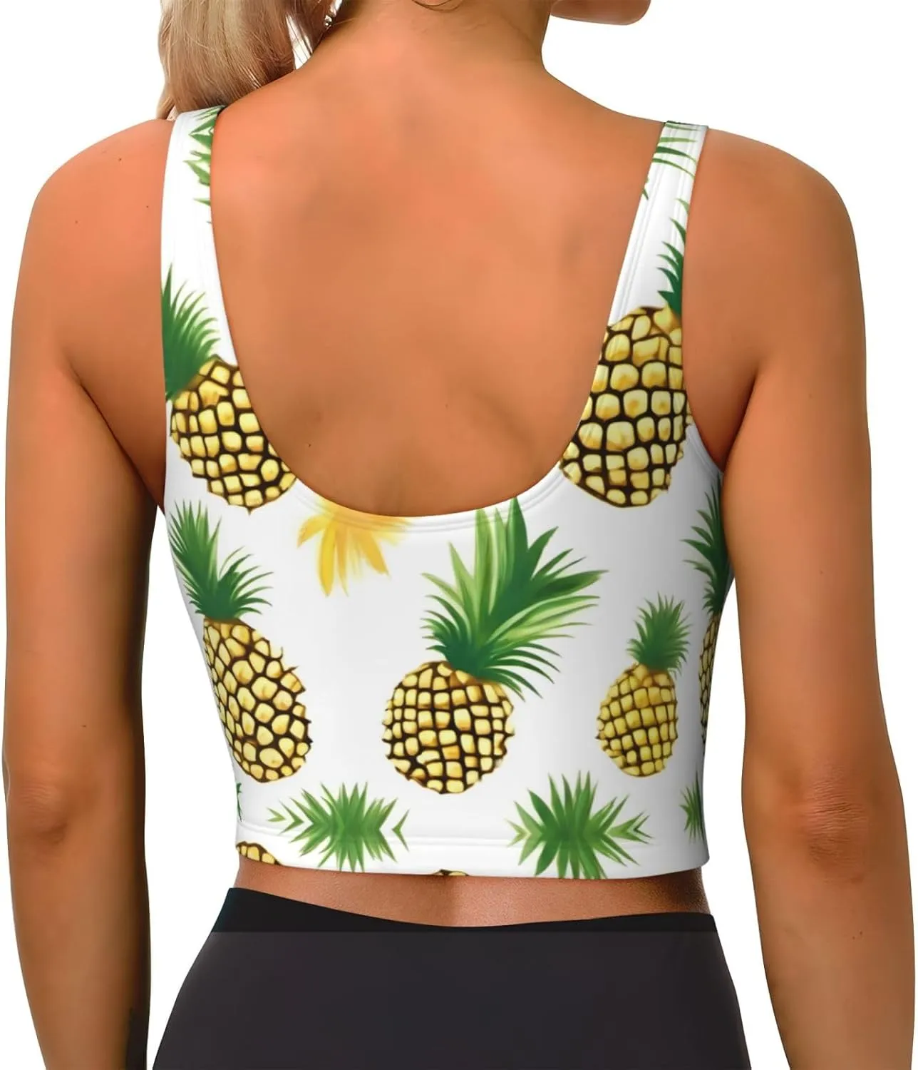 Pineapple Women's Sexy Sports Vest Sleeveless Athletic Gym T-Shirts Vest U-Shaped Back Quick Dry Top
