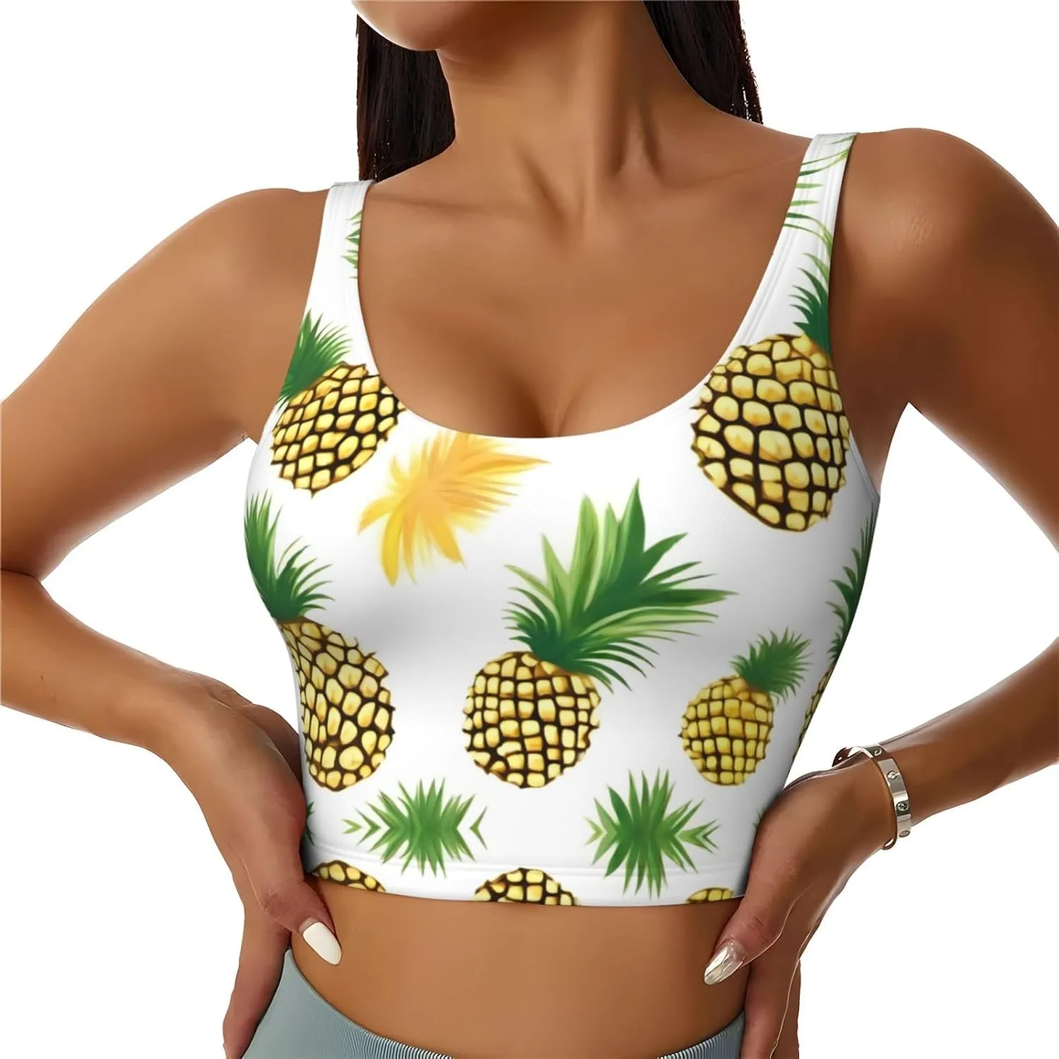 Pineapple Women's Sexy Sports Vest Sleeveless Athletic Gym T-Shirts Vest U-Shaped Back Quick Dry Top