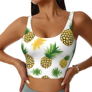 Pineapple Women's Sexy Sports Vest Sleeveless Athletic Gym T-Shirts Vest U-Shaped Back Quick Dry Top