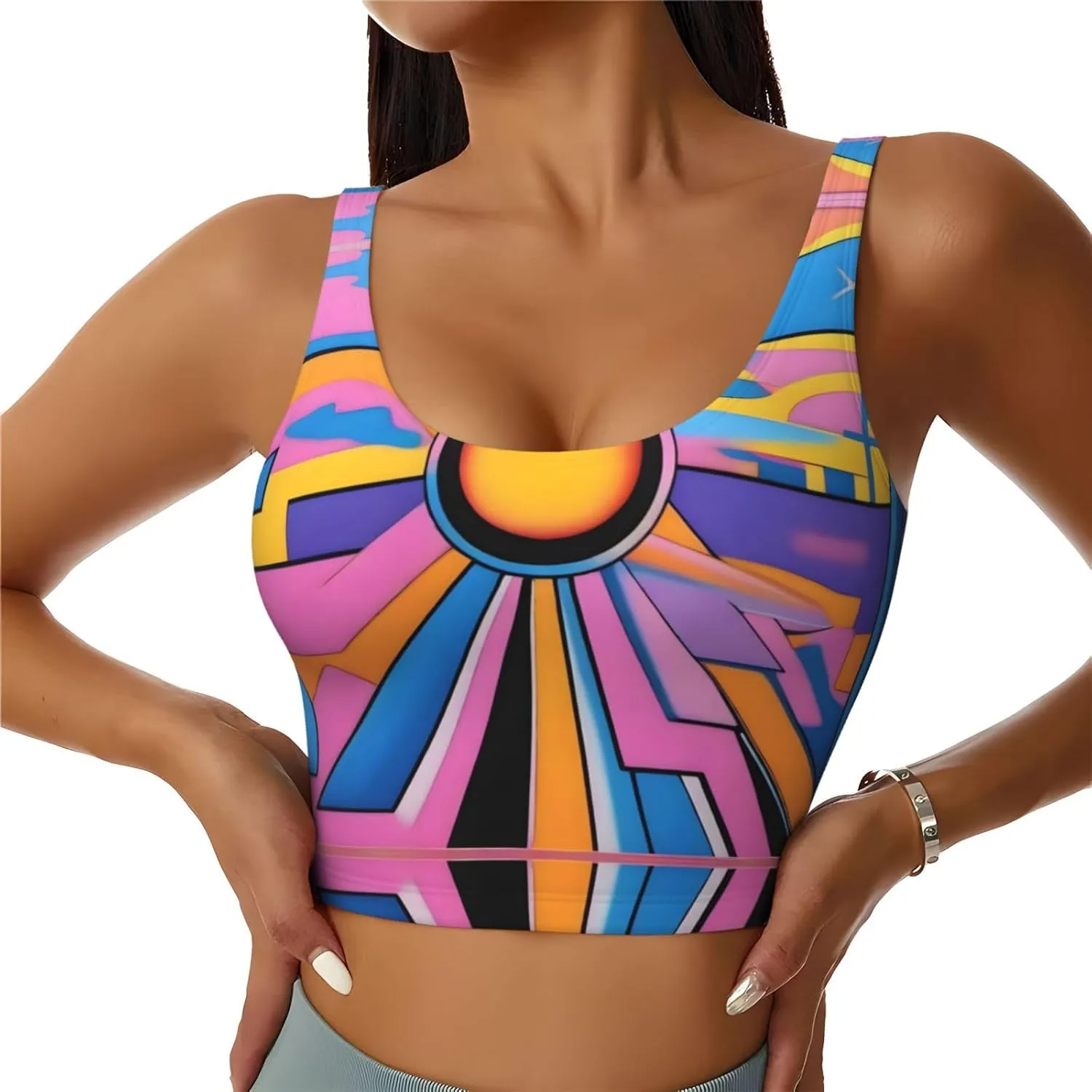 Pink Painting Women's Sexy Sports Vest Sleeveless Athletic Gym T-Shirts Vest U-Shaped Back Quick Dry Top