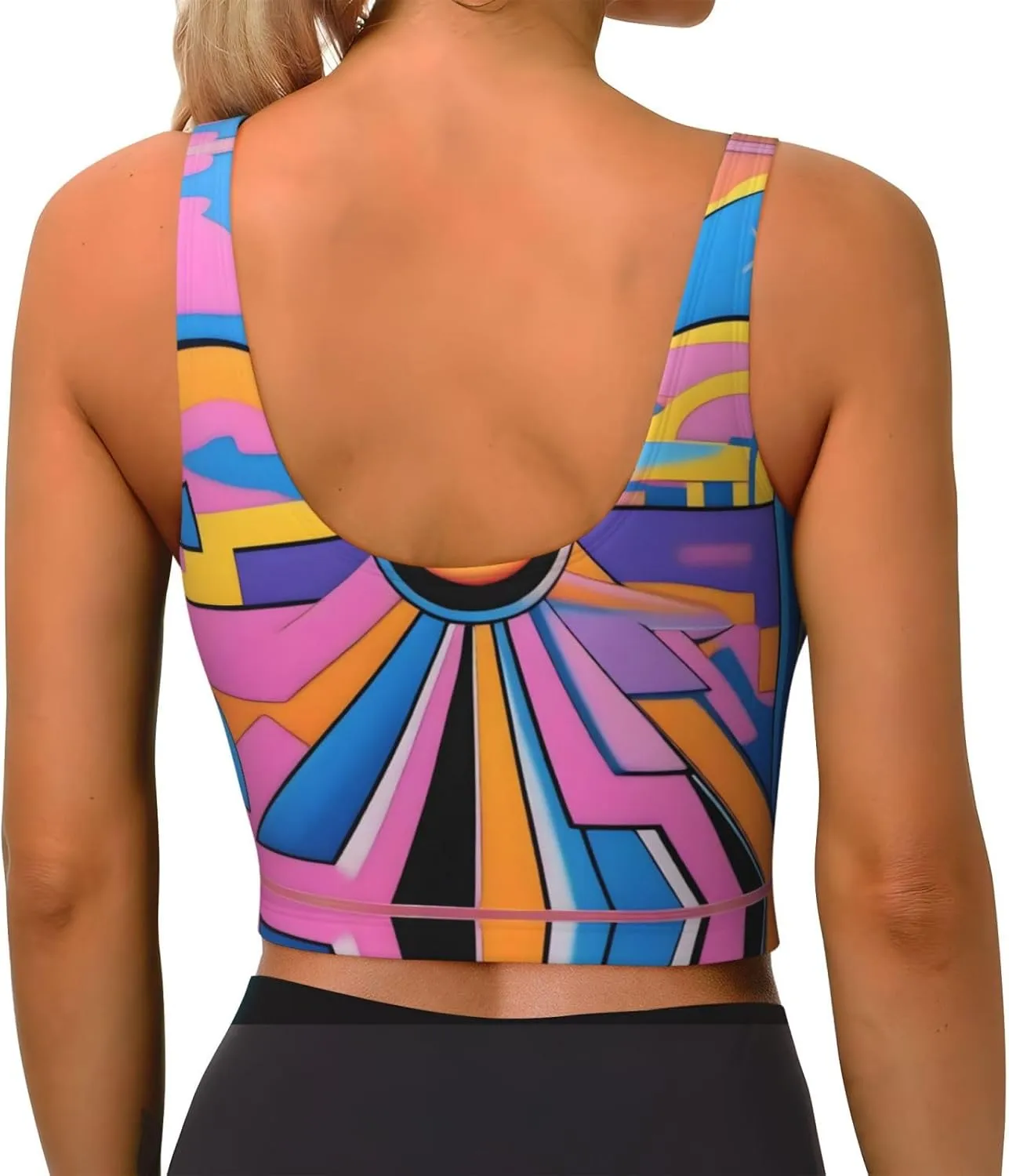 Pink Painting Women's Sexy Sports Vest Sleeveless Athletic Gym T-Shirts Vest U-Shaped Back Quick Dry Top
