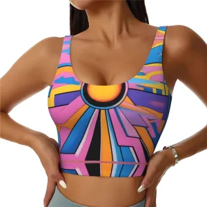 Pink Painting Women's Sexy Sports Vest Sleeveless Athletic Gym T-Shirts Vest U-Shaped Back Quick Dry Top
